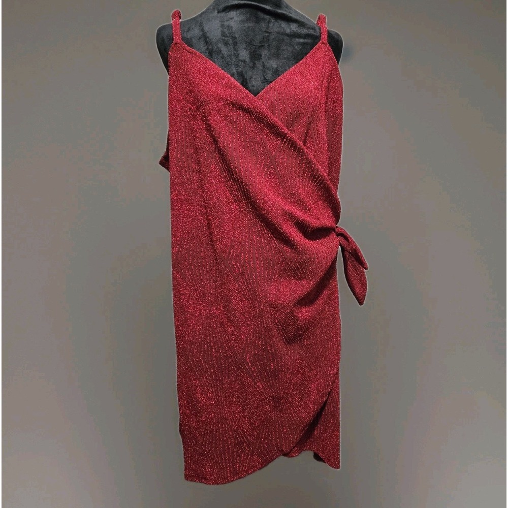 Lily Rose Red Shimmer Knotted Side Wrap Fitted‎ Cocktail Dress Size 3X Hoco Hoco